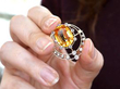 Vintage Orange Topaz Brooch with Diamonds in yellow gold