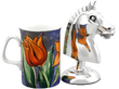 Sterling Silver Horse Head Paperweight next to a mug