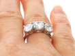2.86 Carat Diamond Three Stone Ring in Platinum on Finger