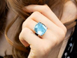 Aquamarine Ring with Onyx on hand