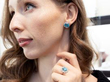 Vintage Blue Zircon Earring with Diamonds in ear and zircon ring on hand