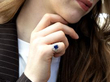 Emerald Cut Sapphire Ballerina Ring in Platinum wearing