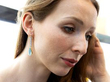 Pear Cut Aquamarine Drop Earring with Diamonds wearing
