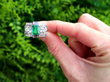 Octagonal Cut Emerald and Diamond Ring in Platinum outside