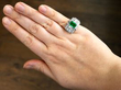 Platinum Octagonal Cut Emerald and Diamond Ring
