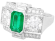 Octagonal Cut Emerald and Diamond Ring in Platinum