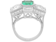 setting of Octagonal Cut Emerald and Diamond Ring
