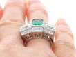 Octagonal Cut Emerald and Diamond Ring in Platinum on finger