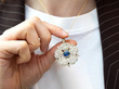 wearing Late 19th Century Sapphire and Diamond Floral pendant