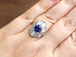 Vintage Sapphire and Diamond Ballerina Ring on finger