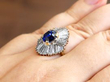 Vintage Sapphire and Diamond Ballerina Ring on hand