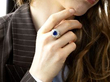 Bezel Set Sapphire Cluster Ring in White Gold wearing
