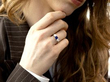 Sapphire Trilogy Engagement Ring in Platinum wearing