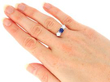 wearing Sapphire Trilogy Engagement Ring in Platinum
