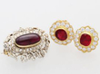 garnet brooch and 18ct Gold Ruby and Diamond Earrings