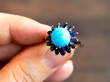 Vintage Turquoise and Sapphire Cluster Ring in white gold