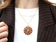 wearing Peridot and Pearl Plique a Jour Pendant
