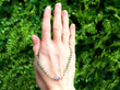Emerald and Pearl Single Strand Bead Necklace with diamond clasp outside
