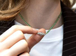 Emerald and Pearl Single Strand Bead Necklace with diamond clasp wearing