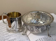 silver christening mug and bowl