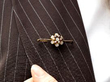 wearing Natural Antique Pearl and Diamond Brooch