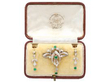 Antique Emerald and Diamond Pendant Brooch and earring set boxed