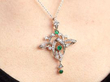 wearing Antique Emerald and Diamond Pendant