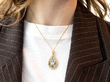Edwardian Garnet, Pearl and Aquamarine Pendant wearing