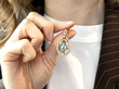 Edwardian Garnet, Pearl and Aquamarine Pendant being worn