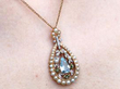 wearing antique Edwardian Garnet, Pearl and Aquamarine Pendant