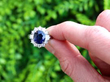 Blue Sapphire and Diamond Platinum Cluster Ring outside