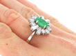Vintage 1970s Emerald and Diamond Ring in White Gold on hand