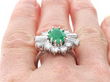 Vintage 1970s Emerald and Diamond Ring in White Gold on finger