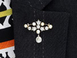 Antique Pearl and Diamond Cluster Bar Brooch wearing