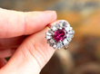 vintage Ruby Cluster Ring with Baguette Diamonds