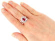 Ruby Cluster Ring with Baguette Diamonds in white gold wearing