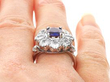 1920s Cushion Cut Sapphire Cluster Ring on finger