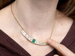wearing Emerald and Diamond Concave Bar Necklace