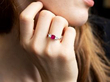 Three Stone Ruby and Diamond Ring wearing