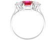 setting of Three Stone Ruby and Diamond Ring