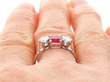 Three Stone Ruby and Diamond Ring on finger
