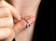 wearing Victorian Ruby Cluster Pendant Necklace with Diamonds