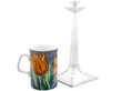 Sheffield Sterling Silver Candlestick next to a mug