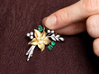 Vintage Emerald and Pearl Flower Brooch on clothing