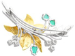 underside of Vintage Emerald and Pearl Flower Brooch