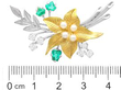 Vintage Emerald and Pearl Flower Brooch Size