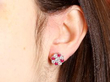 Floral Ruby and Diamond Stud Earring being worn