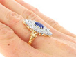 Navette Sapphire and Diamond Ring on hand