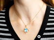 Gold Aquamarine Pendant Necklace with Pearls wearing