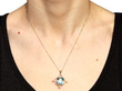 Gold Aquamarine Pendant Necklace with Pearls being worn